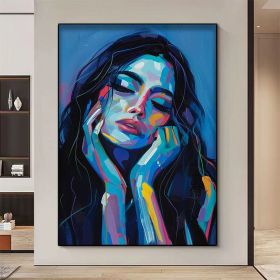 Handmade Oil Painting Colorful Portrait Painting A Beautiful Woman With Long Black Hair On Canvas Wall Art Figure Painting Art Modern Art For Hom (Style: 01, size: 140x210cm)